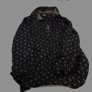 Lands' End Navy Paisley Button-Down Shirt
